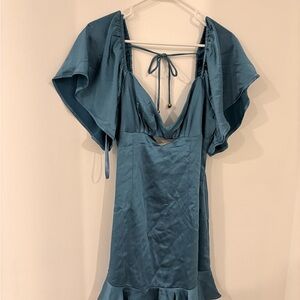 Selfie Leslie Teal Satin Dress
